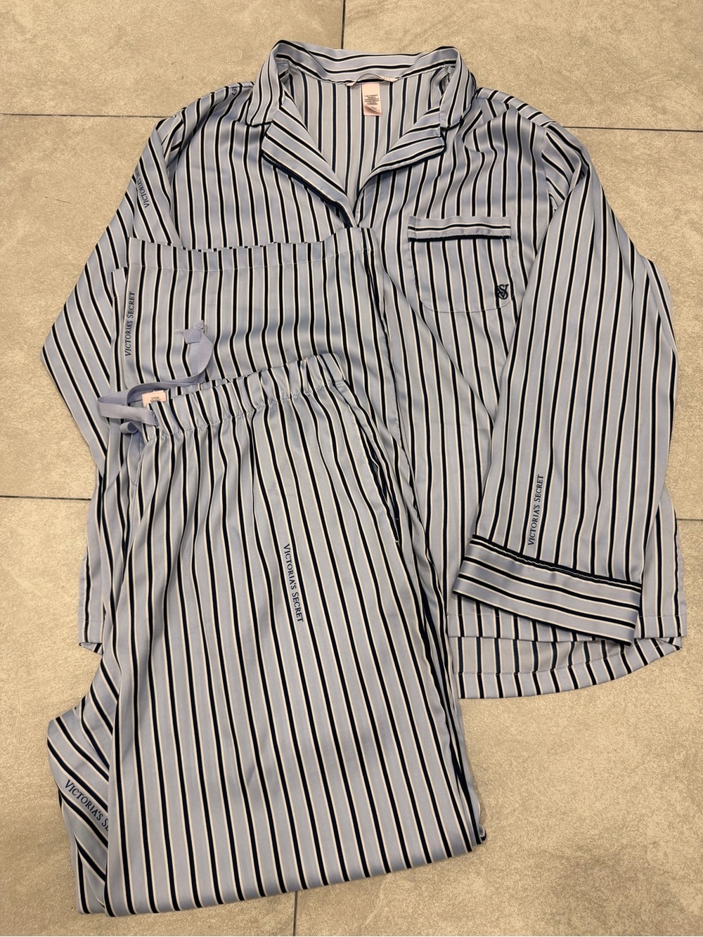 Victoria's Secret Light Blue & Navy Striped Kids Pajama Set